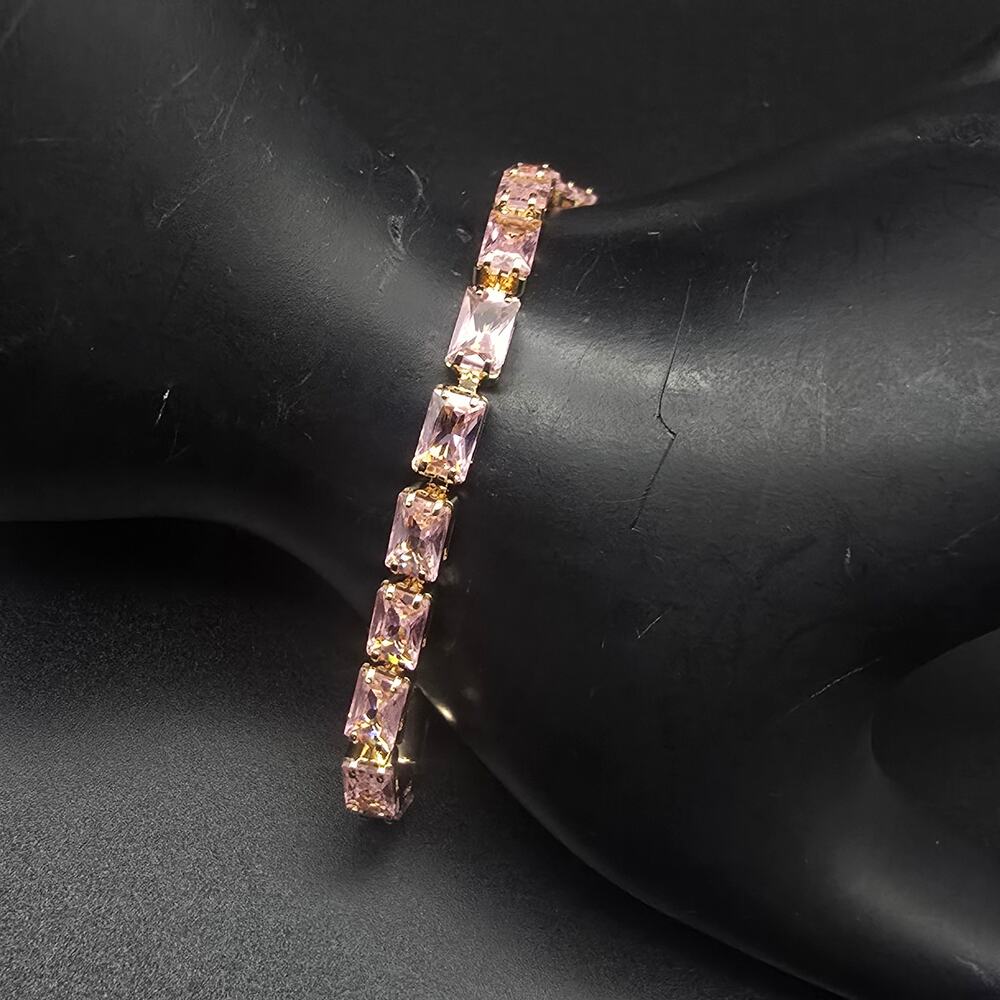 Pink Rhinestone Tennis Bracelet Silver Tone Costume Jewelry